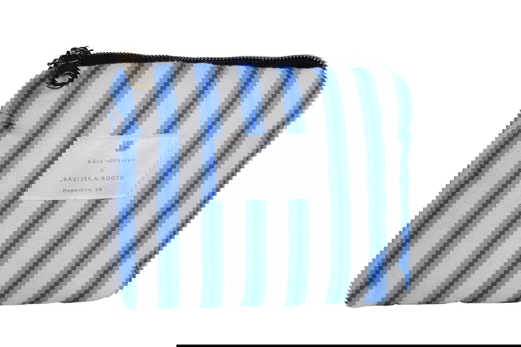 Handmade quilted Coin accessories purse Santorini blue stripe Kate Whyley