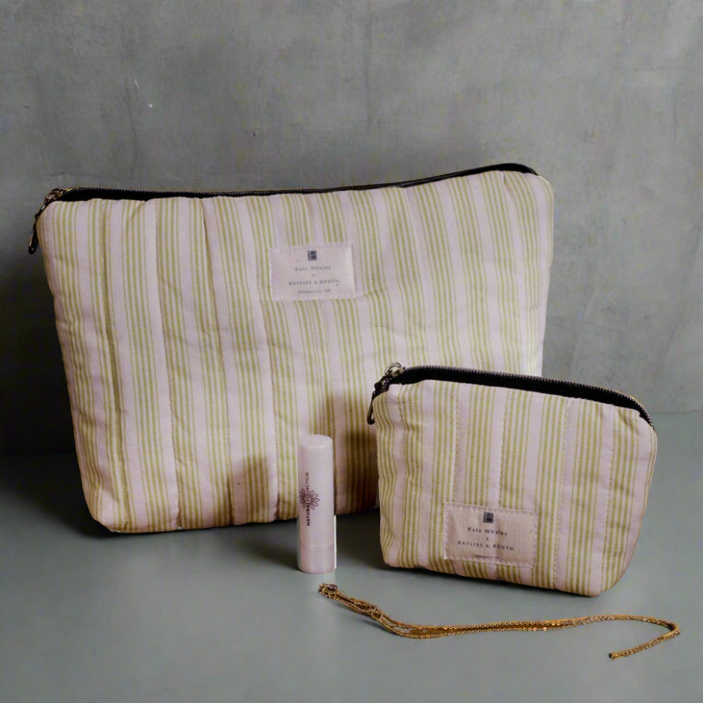 Handmade quilted Large Washbag, Citrine yellow stripe - Kate Whyley -  - #tag1# - #tag2# - #tag3#
