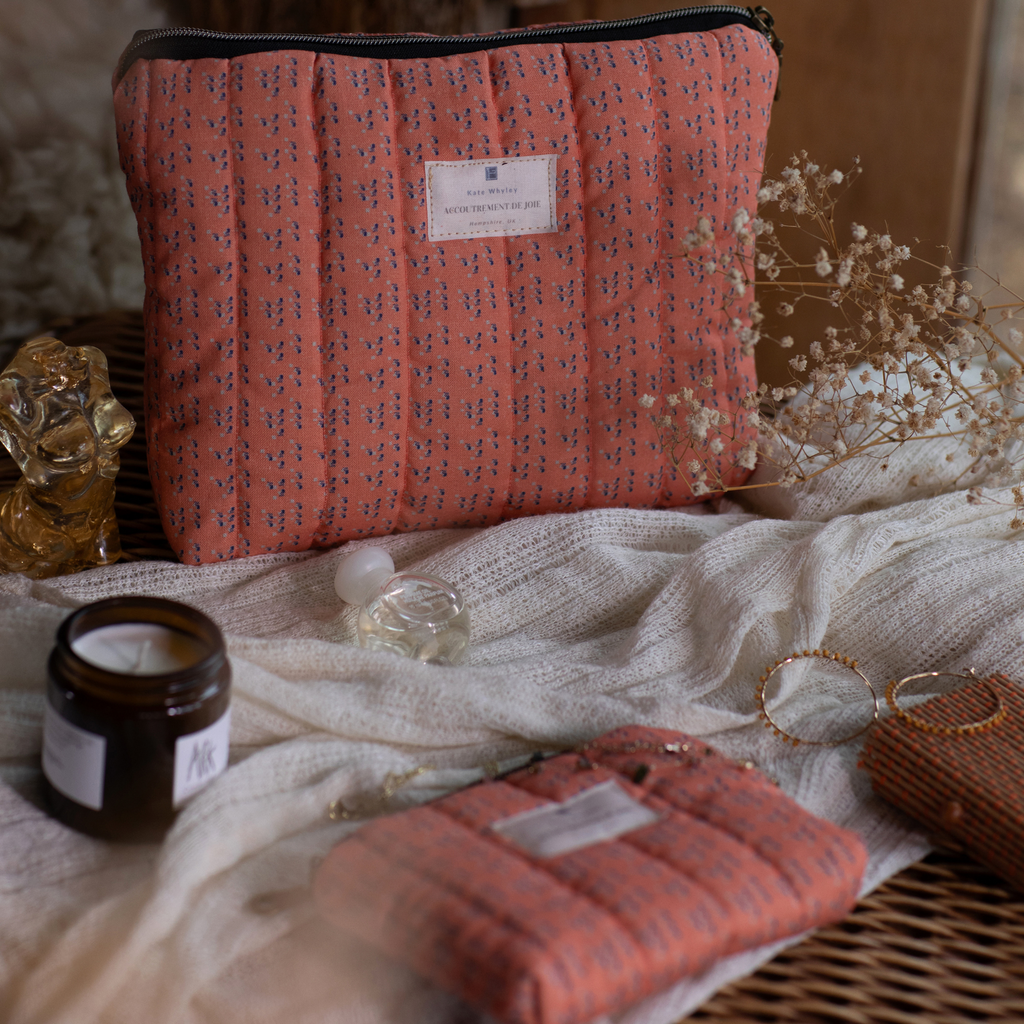 Handmade quilted Wash Bag, Pink Coral Stripes - Kate Whyley -  - #tag1# - #tag2# - #tag3#