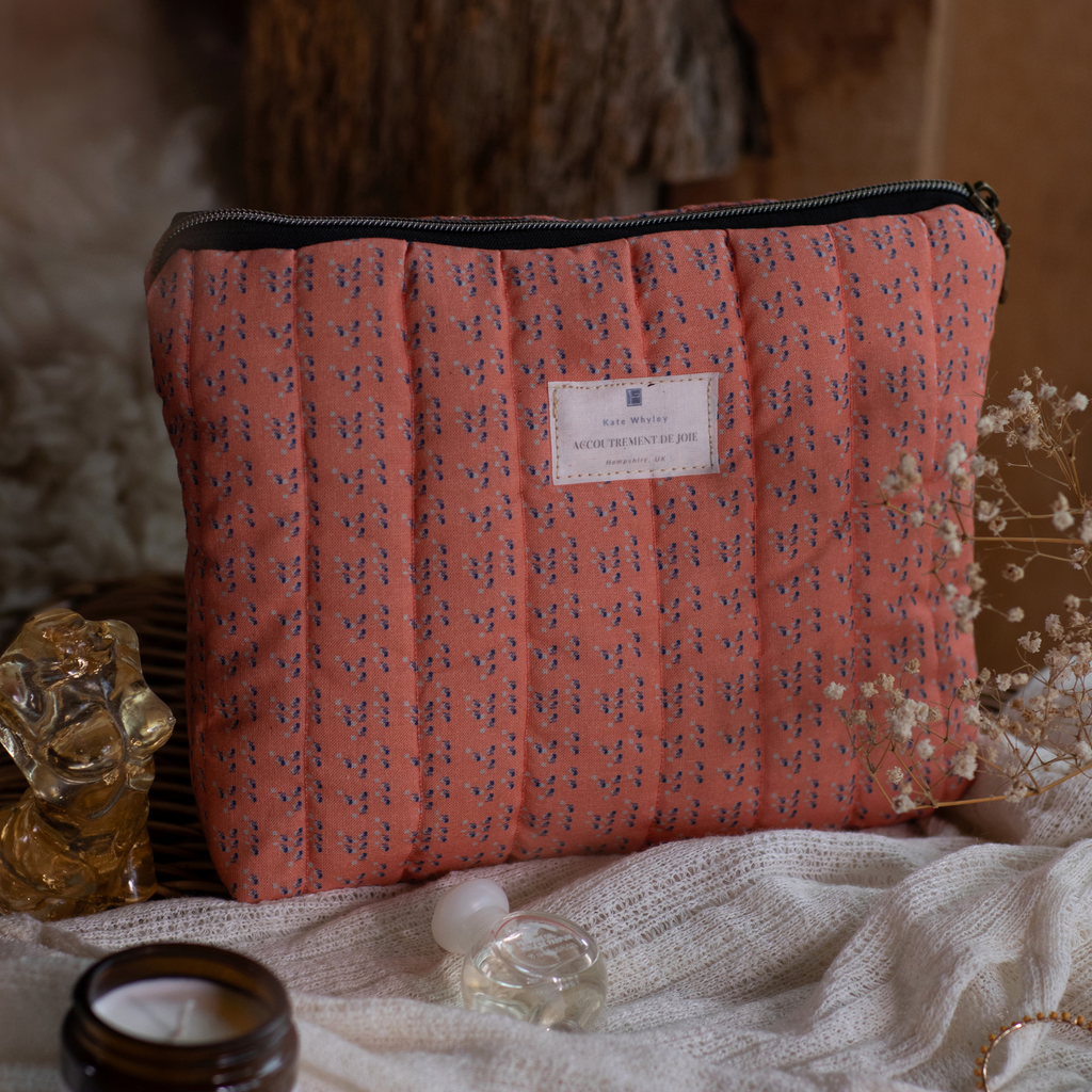 Handmade quilted Wash Bag, Pink Coral Stripes - Kate Whyley -  - #tag1# - #tag2# - #tag3#