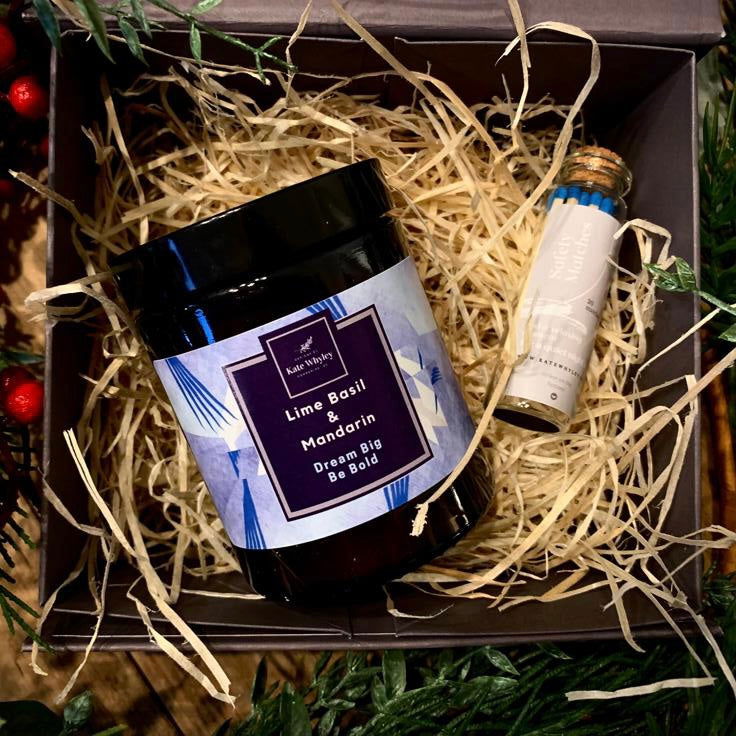 Lime Basil & Mandarin Soy wax candle gift set with matches - Kate Whyley -  - #tag1# - #tag2# - #tag3#