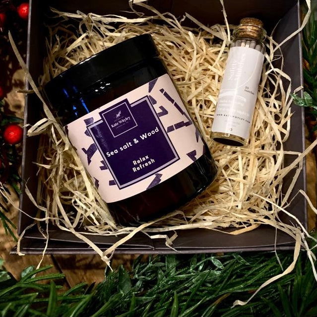 Sea Salt & Wood  Soy wax candle gift set with matches - Kate Whyley -  - #tag1# - #tag2# - #tag3#